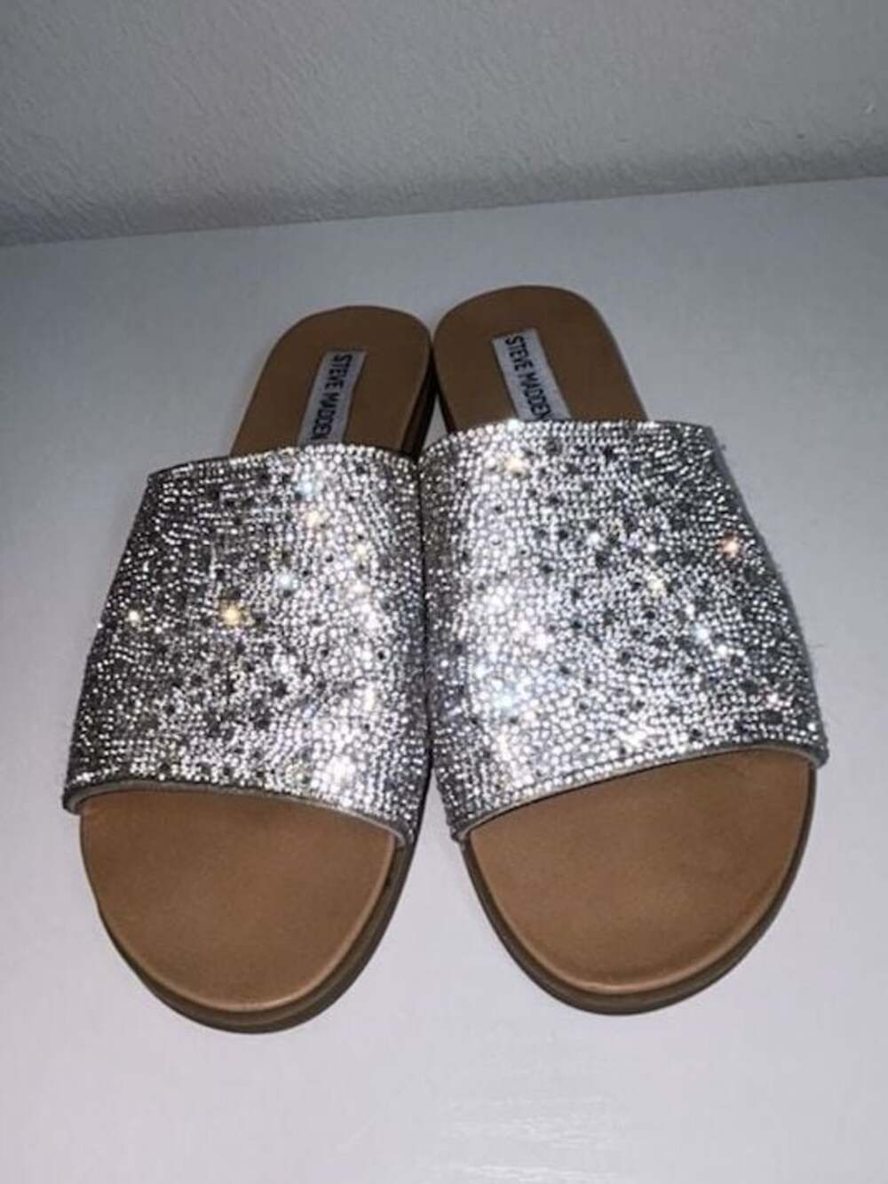 Steve Madden Kiloh Rhinestone Slide Sandals in Silver-8.5 - Picture 2 of 9